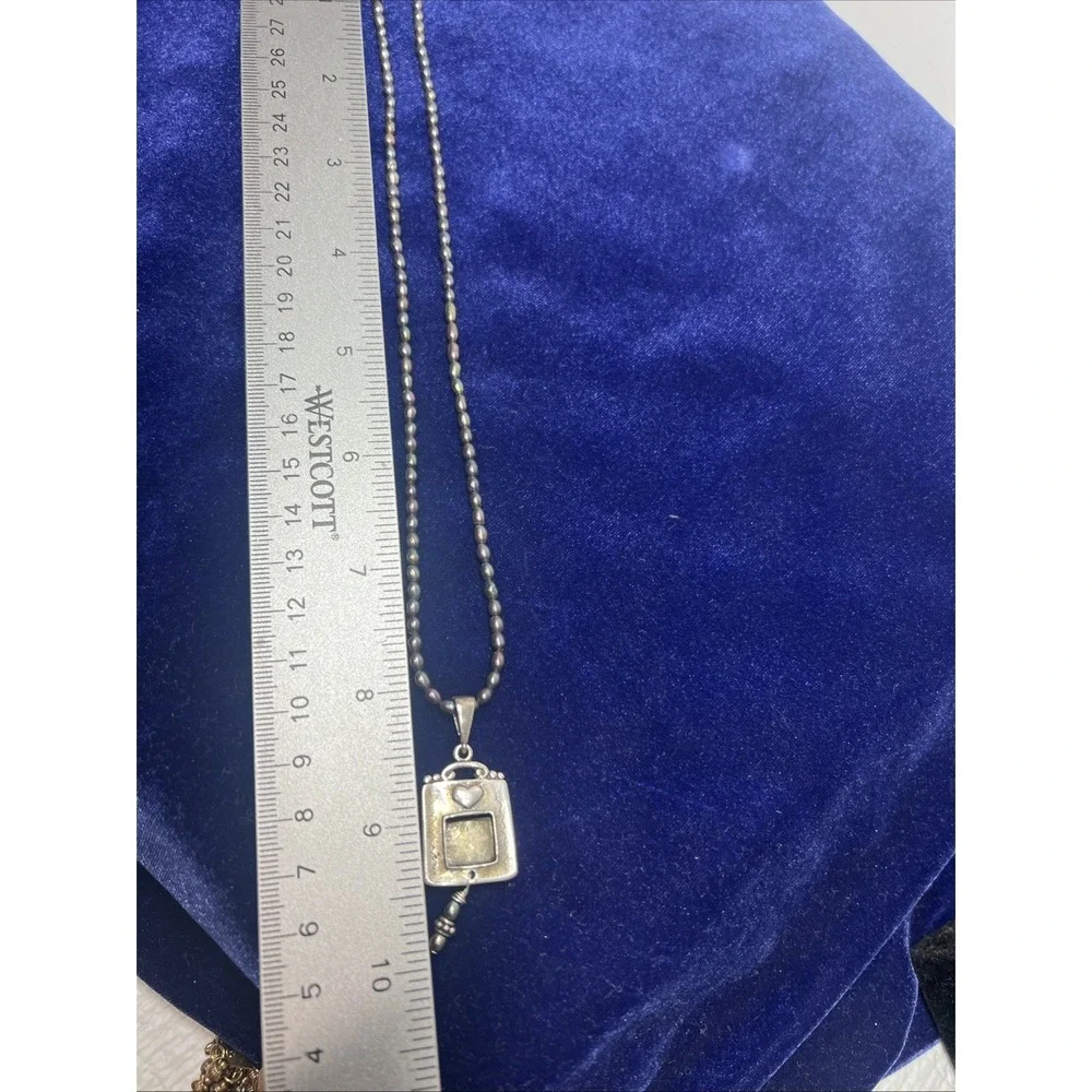 925 Sterling Silver Gray Brown Pearl Photo Pendant Necklace 16.2g